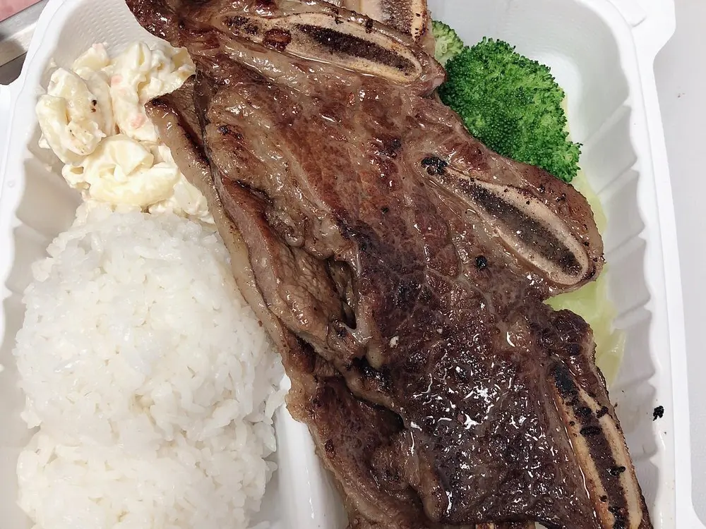 Grilled short ribs with rice and macaroni salad at Yummy Hawaiian BBQ, a Hawaiian Restaurant in Antioch